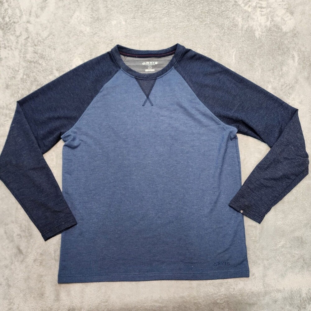 Orvis Men's Two Tone Blue Long Sleeve T-Shirt Adult Size L